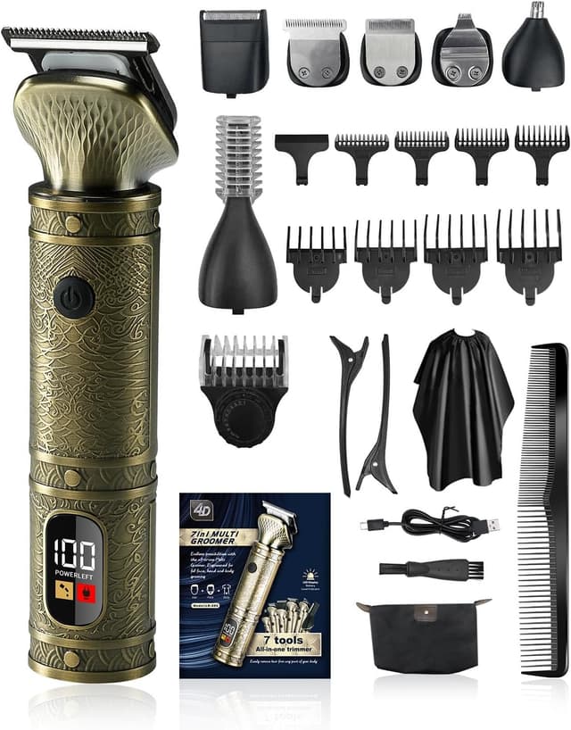 Detalle de 7 in 1 Beard Trimmer & Hair Clippers Kit with LCD Display, T-Blade Cordless Grooming Set (Up to 90 Minutes)