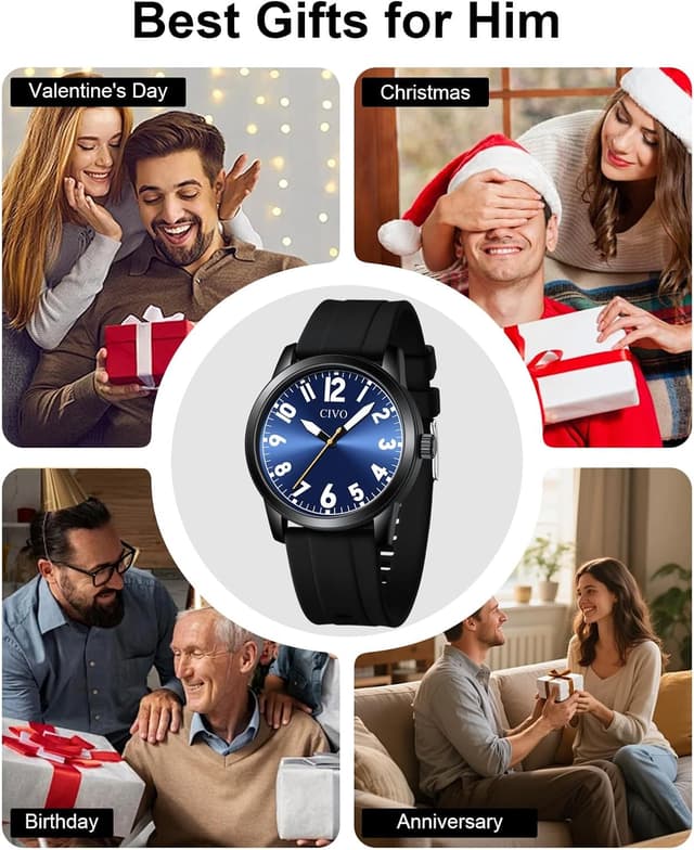 Detalle 2 de CIVO Herren Analog-Uhr wasserdicht mit großen Ziffern (42 mm) – leicht ablesbar