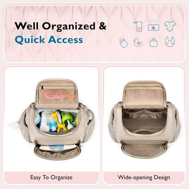 Detalle de mommore Wickeltasche & kleiner Wickelrucksack – kompakt mit isolierten Fächern, Wickelunterlage und Kinderwagenbefestigung