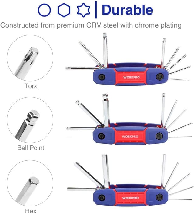 Detalle de WORKPRO set di chiavi esagonali 24 pezzi (metriche e Torx, Cr-V) per bici e piccoli lavori in casa