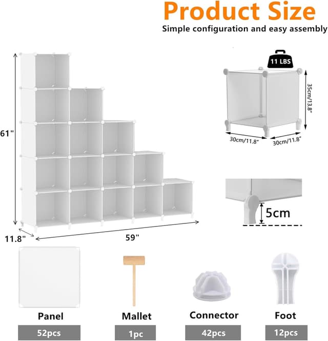 Detalle de AWTATOS 16-Cube Storage Organizer (Stackable Cube Shelves), White