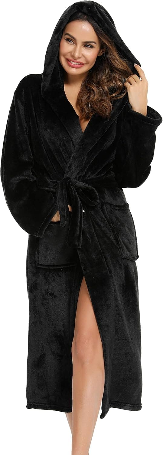 Detalle de Vlazom Robe de chambre polaire femme à capuche en flanelle douce