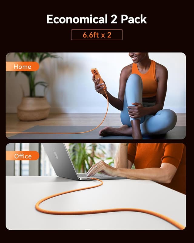 Thumbnail 6 de INIU 240W USB‑C auf USB‑C Kabel (2er-Set, Orange, 2 m) mit PD zum Schnellladen