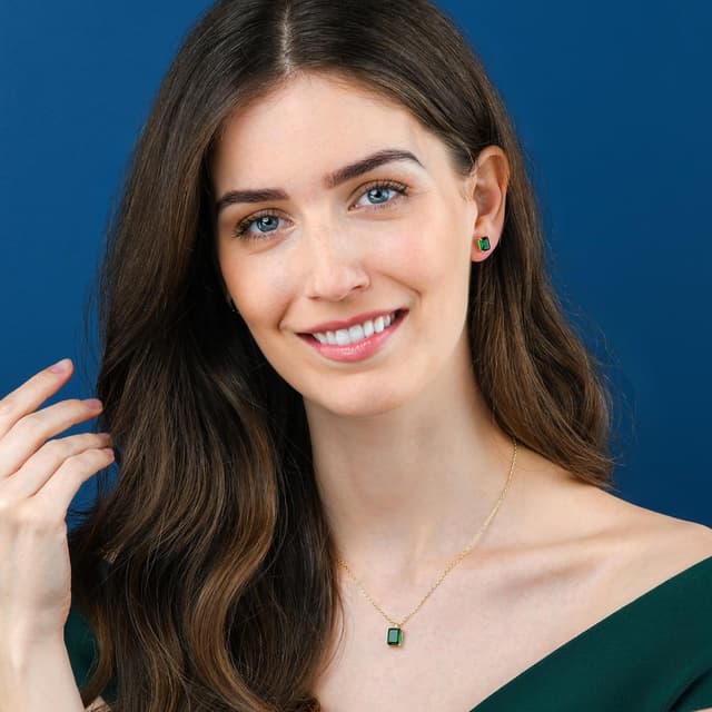 Detalle de namana Collana da donna in Argento Sterling 925 con pietra rettangolare smeraldo