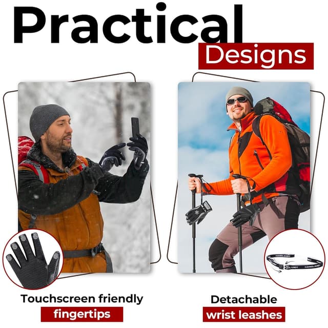 Detalle de HANDLANDY Winter Work Gloves (3M Thinsulate, touchscreen, waterproof/windproof) – Black Grey, size M