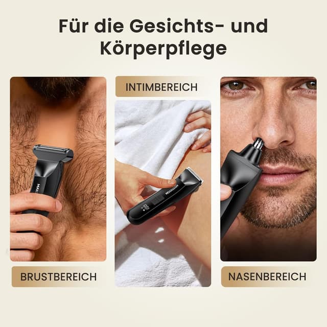 Detalle de MAXGROOM 3-in-1 Intimrasierer für Männer: Elektrischer Rasierer, Trimmer & Nasenhaartrimmer (IPX7)