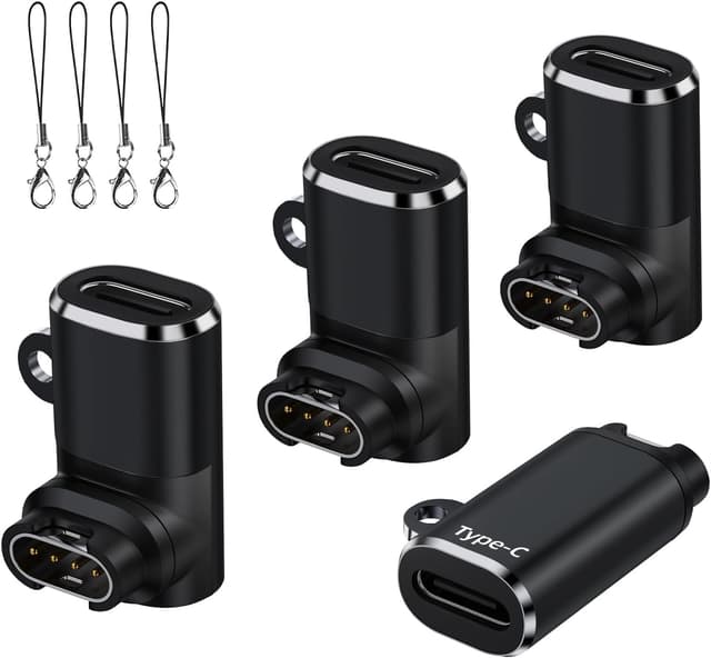 Detalle de USB‑C Ladeadapter für Garmin-Uhren (4er Set) mit rechtwinkligem & geradem Anschluss