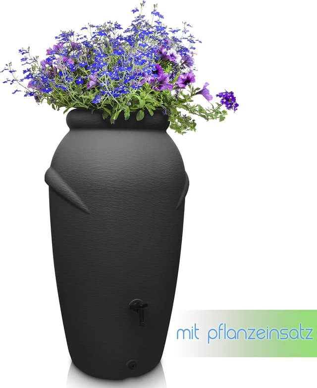 Detalle 2 de YourCasa Regentonne 210 Liter im Amphore-Design (anthrazit), frostsicher aus Kunststoff mit Wasserhahn