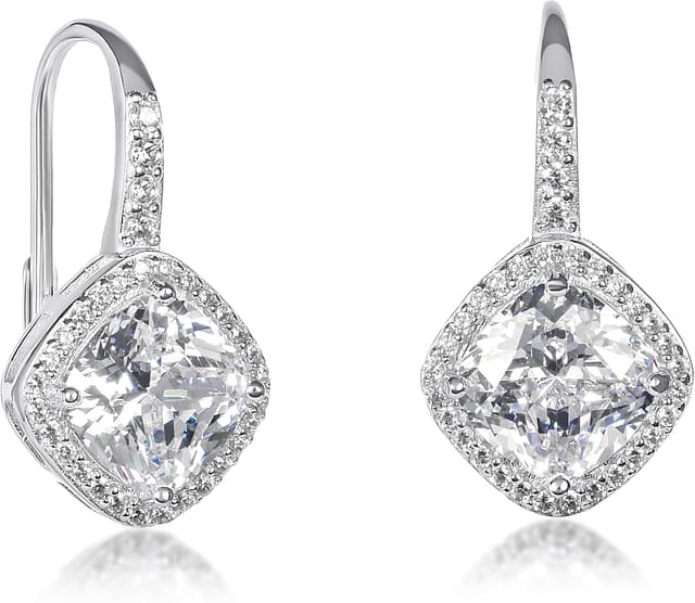 Detalle de Diamond Treats boucles d’oreilles pendantes en argent 925, pierres taille coussin (blanches ou colorées)