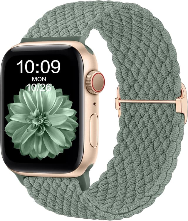 Detalle de CeMiKa braided stretch elastic Apple Watch strap (Green) compatible with 42mm/41mm/40mm/38mm
