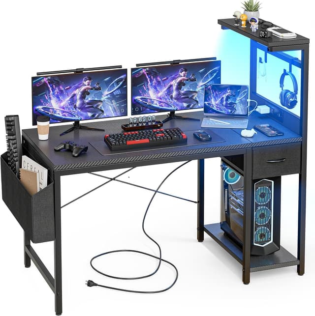 Detalle de Grandder Tavolo da gioco 120x50 cm con LED, prese e porta in fibra di carbonio