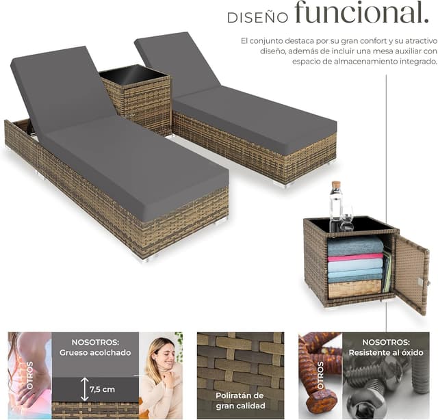 Thumbnail 2 de tectake® Set 2 tumbonas ratán con mesa