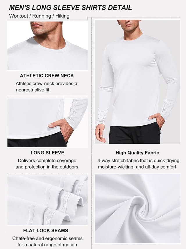 Detalle 2 de Boyzn Men’s 1, 3, or 5 Pack Performance Long Sleeve T-Shirts with UPF 50+ Sun Protection