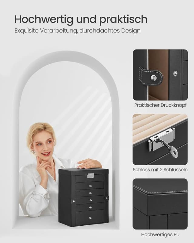 Detalle 2 de SONGMICS Schmuckkästchen 6 Ebenen mit Schloss