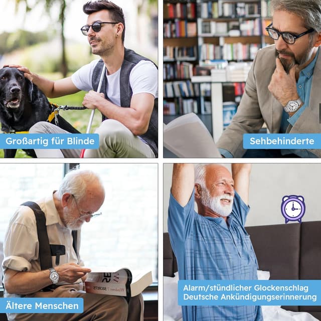 Detalle de Hearkent sprechende Uhr mit deutscher Sprachausgabe – DCF-Atomzeit für Senioren