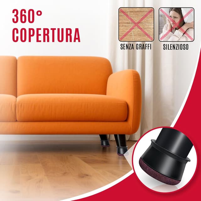 Detalle de OCONDA Onda 24 gommini in silicone e feltro per sedie rotonde, nero (38–50 mm)