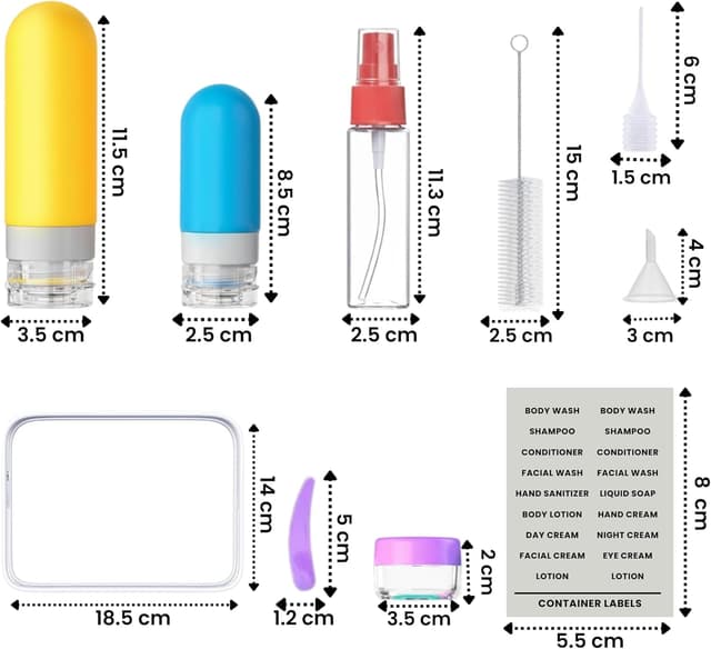 Detalle 2 de Laxen 16 Pack Travel Bottles for Toiletries – leakproof silicone set with TSA/CAA approved clear bag