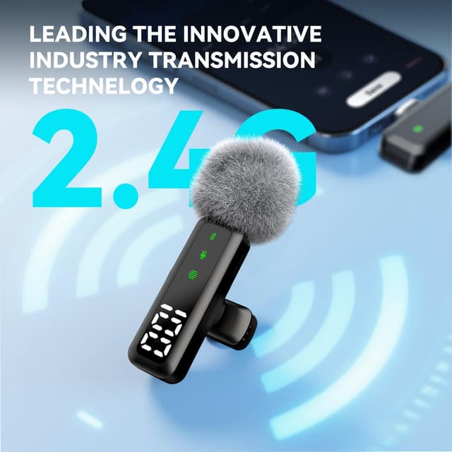 Detalle de XIXIXIAXIA kabelloses Lavalier Mikrofon mit LED-Batterieanzeige (Clip-on, Schwarz)