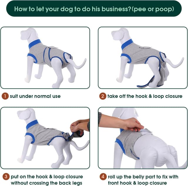 Detalle de Kuoser Dog Surgery Recovery Suit (Grey) – soft dog recovery onesie as an e-collar alternative