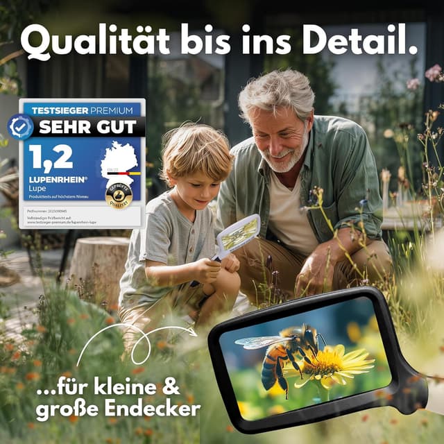 Detalle 2 de LupenRhein® Lupe mit Licht (3x) – klappbare Leselupe mit dimmbarem LED-Licht inkl. Batterien