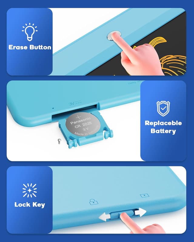 Detalle de Bravokids 10-Inch LCD Writing Tablet for Ages 3–6 (Blue) — Reusable Doodle Board