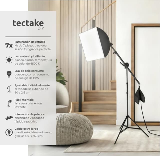 Detalle 2 de tectake Kit iluminación estudio 2 focos