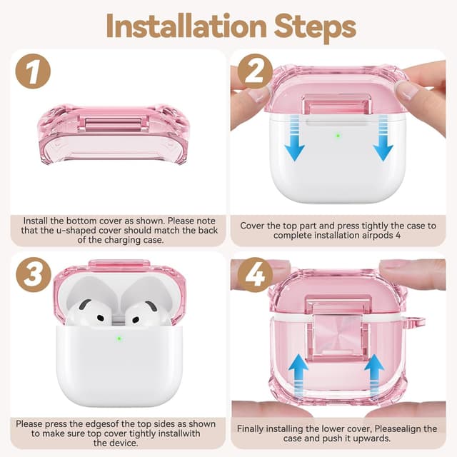 Detalle de Wowwat AirPods 4 Case with Safety Lock, Clear Soft TPU Cover + Keychain & Cleaning Kit (Clear Pink)