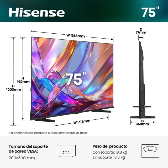Detalle 2 de Hisense 75E7S 4K Smart TV HI-QLED de 75