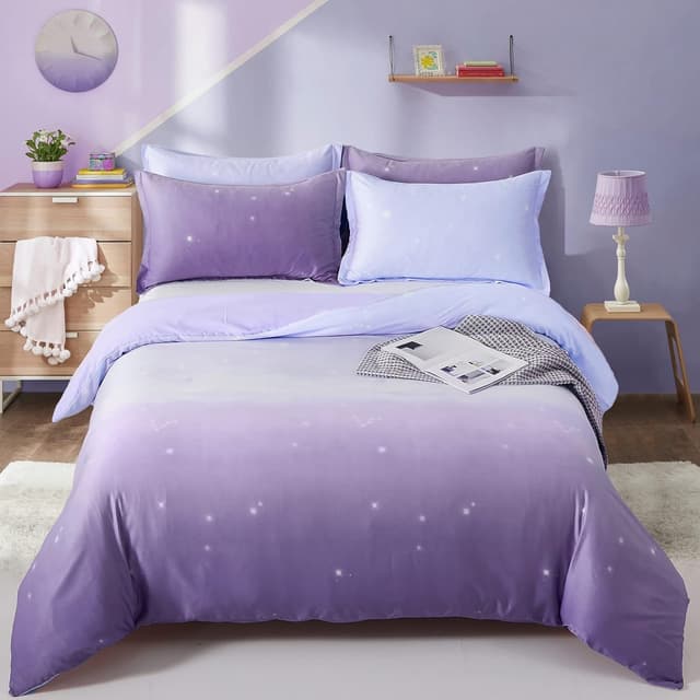 Detalle de DJY Purple Bedding Set Lavender Gradient Duvet Cover & Rainbow Quilt Cover for Kids, Teens & Adults (Single 135x200cm)