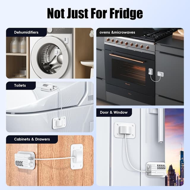 Detalle 2 de Kühlschrank Schloss mit Code zum Kleben ohne Bohren – Kindersicherung mit Passwort (weiß, 1 Stück)