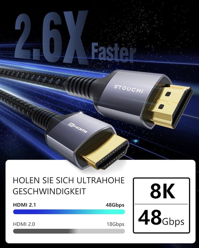 Detalle 2 de Stouchi HDMI 2.1 Kabel 3 m mit 48 Gbit/s