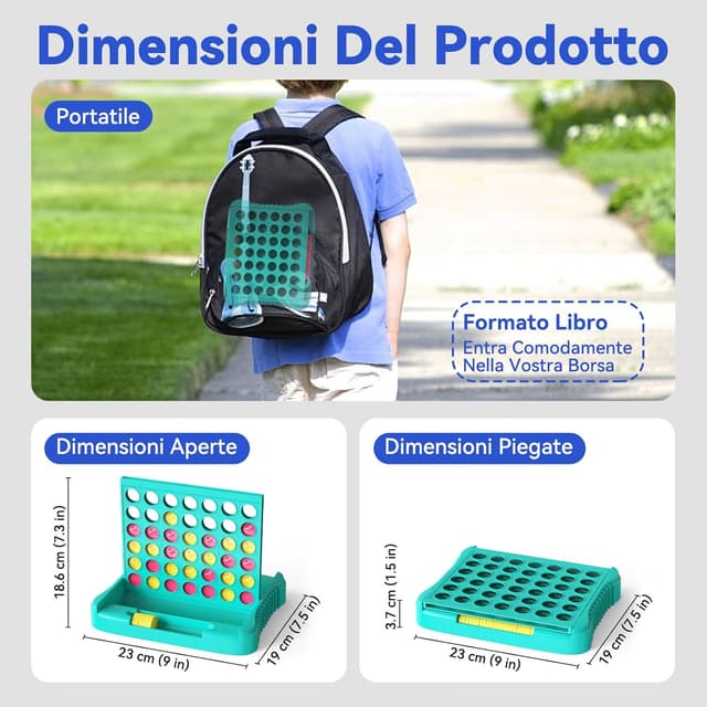 Detalle de Pup Go 4 in Linea portatile da viaggio per 2 giocatori (3+), gioco di strategia educativo con 6 pedine verdi