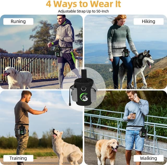 Detalle de Adiwo sac à friandises pour chien noir avec distributeur de sacs et clip arrière