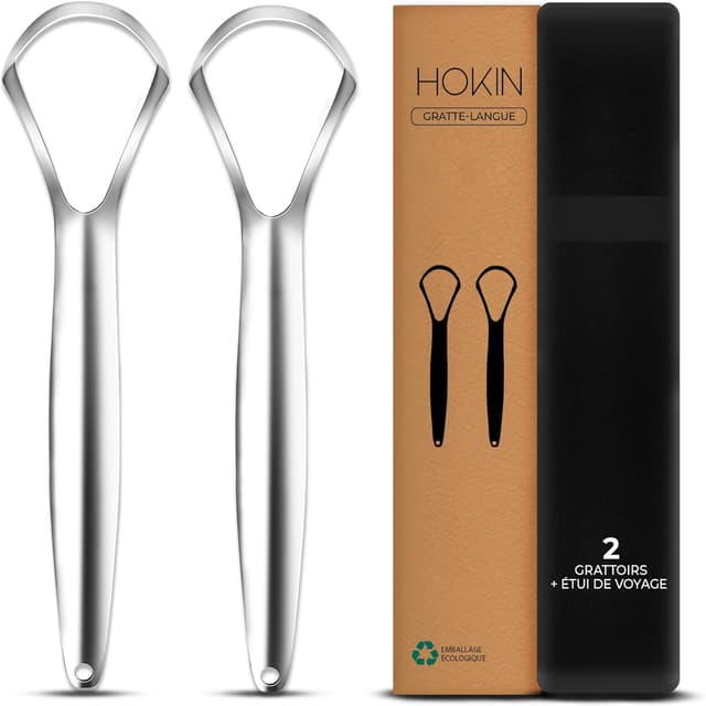 Detalle de HOKIN gratte-langue en acier inoxydable pour adultes (2 pièces) : nettoyeur d’hygiène buccale