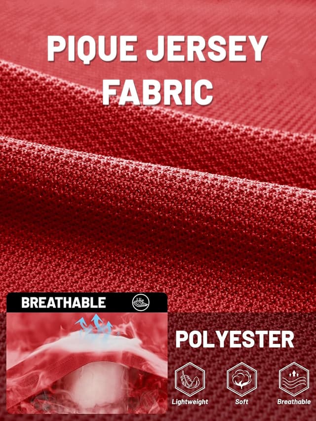 Detalle de TACVASEN Men’s Performance Polo Shirts (Short Sleeve, Quick-Dry Pique Jersey)