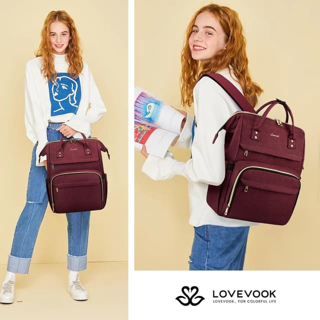 Detalle de LOVEVOOK Damen-Rucksack für Schule & Laptop, wasserdicht mit USB-Ladeanschluss – Dunkelgrau