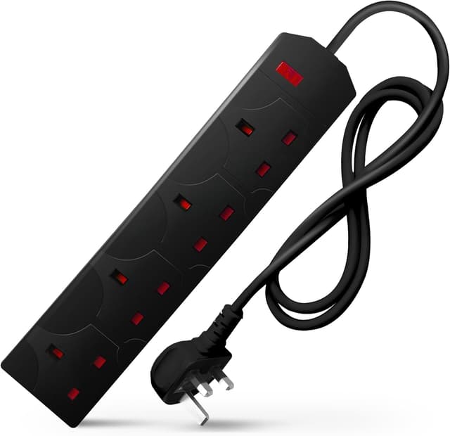 Detalle de DESIRETECH Black 4-Gang Electric Extension Lead (1-metre cable) with UK Plug & Wall-Mountable Socket