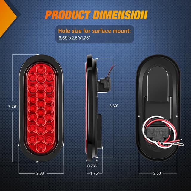 Detalle 2 de Nilight 6-Inch Oval Trailer Tail Light (4-Pack) White/Red with 24 LEDs, IP67 Waterproof for 12V Trucks, ATV/UTV, RV