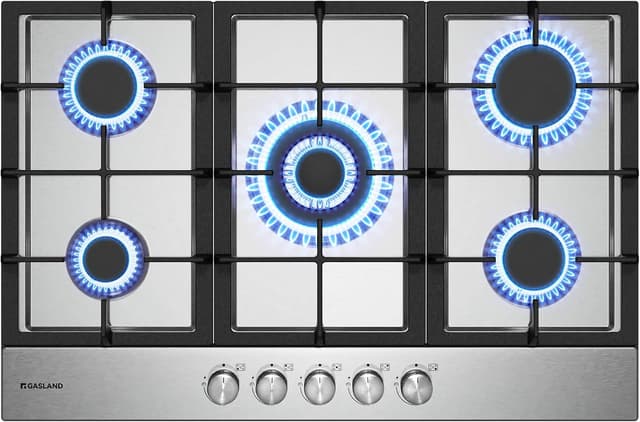 Detalle de GASLAND GH2705SS1FC 76 cm Einbau-Gaskochfeld aus Edelstahl mit 5 Brennern (Wok-Brenner, 10.400 Watt)