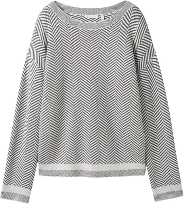 Detalle de TOM TAILOR Pullover donna con motivo a spiga e righe al fondo