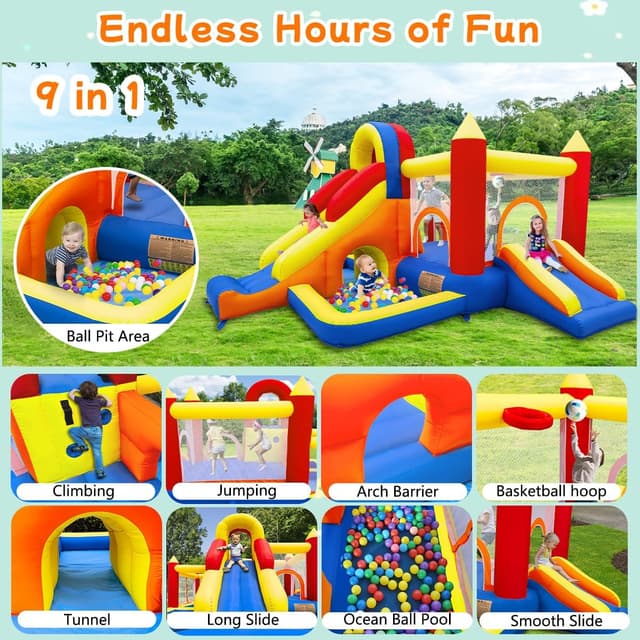 Detalle de Baralir Bouncy Castle Inflatable Bounce House with Two Slides, Trampoline, Ball Pit & Climbing Wall