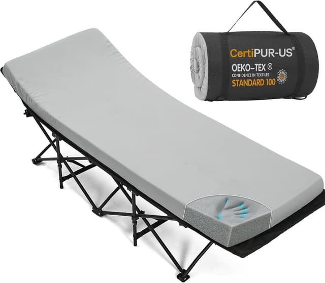 Detalle de CYMULA Camping Cot Mattress Topper (2-inch Memory Foam) — Portable Roll-Up Mattress Pad for Adults (only mattress)
