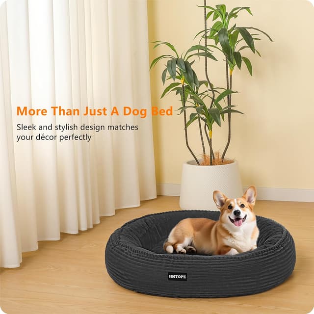 Detalle de HMTOPE Hundebett rund Ø 70 cm (Dunkelgrau) – waschbares Katzen- und Hundekissen mit rutschfester Unterseite