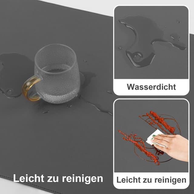 Detalle 2 de DAWNTREES Schreibtischunterlage aus Kunstleder mit rutschfester Wildleder-Rückseite (Dunkelgrau, 80x40 cm)