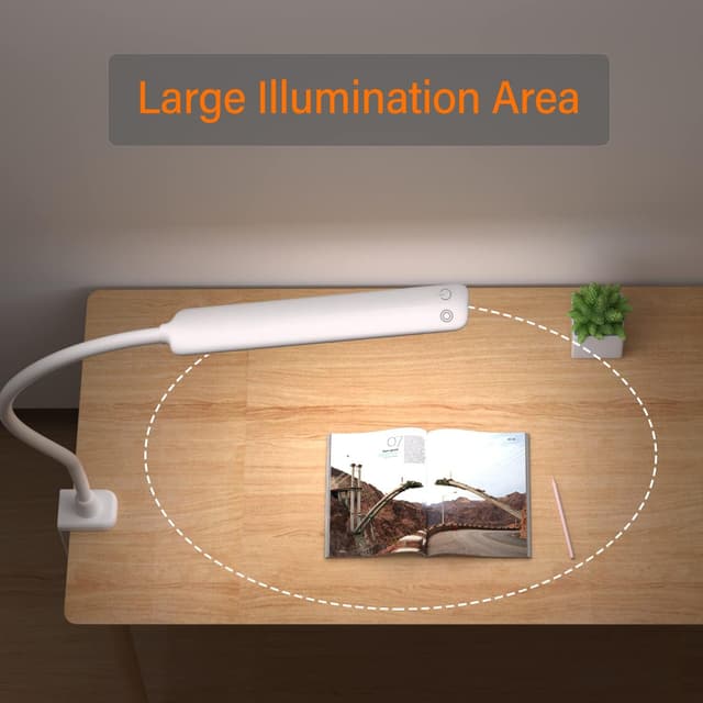 Detalle de HOKONE Lampada da tavolo LED a morsetto dimmerabile con collo d’oca 360° (4 colori, 10 livelli) – Bianca