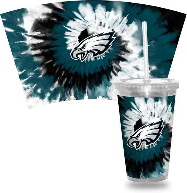 Detalle de Rico Industries NFL Football Metallic Tie Dye 16oz Metallic Clear Tumbler with Straw