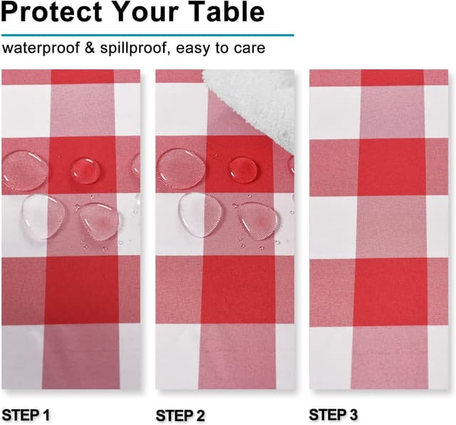 Detalle de Hiasan Checkered Tablecloth Rectangle (Red & White Gingham) — Waterproof, Wrinkle-Resistant Polyester, 52 x 70 Inch