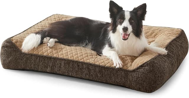 Detalle de JOEJOY Orthopedic Dog Bed Large (L Plus) – washable extra-thick support with removable cover, 97x71x22CM, Brown