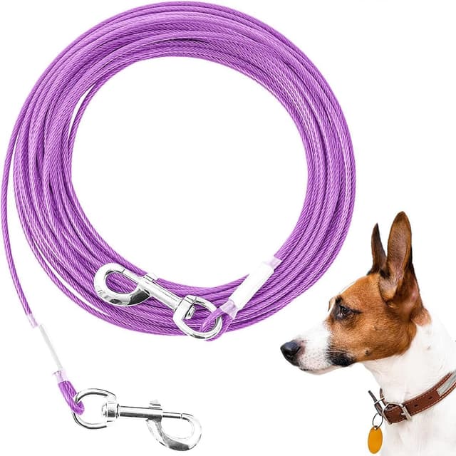 Detalle de Mi Metty Dog Tie Out Cable (Chew Proof) – Heavy-duty outdoor runner leash, purple, 20ft (6M)