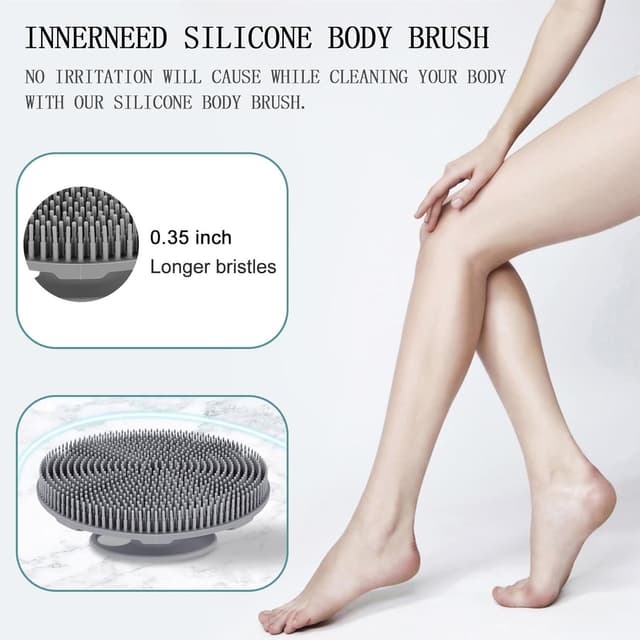 Detalle 2 de INNERNEED Körperschrubber aus weichem Silikon (Lebensmittelqualität) – Dusch- und Handreinigungsbürste im Set Schwarz+Grau